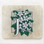 J für Jasmin-Blumen-Monogramm Mauspad