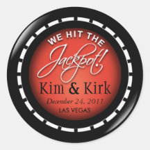Jackpot! Las Vegas-Jungvermählten-Kasino-Chip Runder Sticker