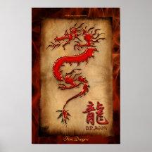 Jahr des Drachen, Feuer-Drache-Kunst-Plakat