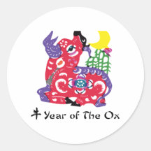 Jahr des Ochsen-T-Shirts u. der Geschenke Runde Sticker