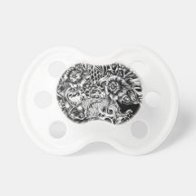 Japanese surf tattoo art from hand illustration. baby pacifiers