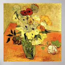 Japanischer Vase mit Rosen und Anemonen durch Van  Plakate