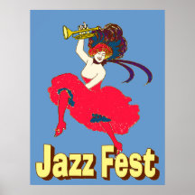 Jazzfest-Dame With Horn Poster