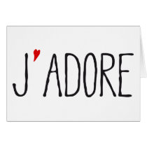 Je adore, french word art with red heart karten