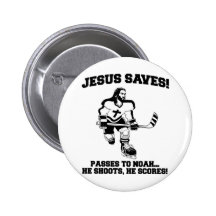 Jesus rettet Hockey lustiges T-Shirt Anstecknadel