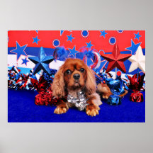 July 4th - Cavalier King Charles Spaniel - Cooper Poster