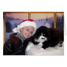 Junge mit Katze am Weihnachten Karte