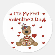Jungen-Bärn-1. Valentinstag-T-Shirts und Geschenke Runder Sticker