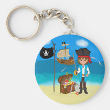 Jungen-Pirat mit Schatztruhe Keychain Schlüsselband