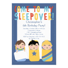 JUNGEN Sleepover-Geburtstags-Party Inviation Individuelle Einladungskarte