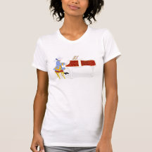 Junger Mozart am T-Shirt der Klavier-Damen (weiß)