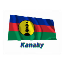 Kanaky wellenartig bewegende Flagge mit Namen Postkarten