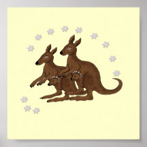 Kangaroo Family with Baby in Pouch Poster