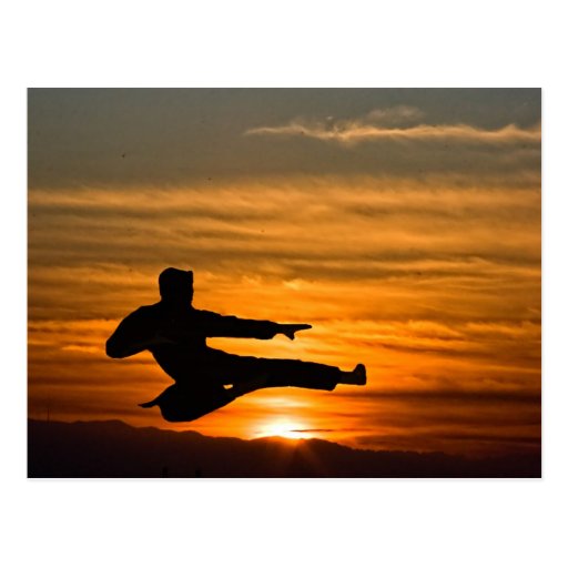 Karatetritt am Sonnenaufgang Postkarte