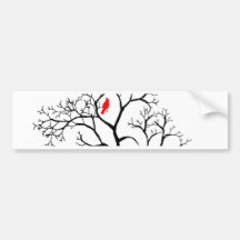 Kardinals-roter Vogel im Snowy-Winter-Baum Auto Aufkleber