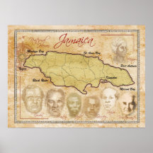 Karte von Jamaika mit Nationalhelden Posterdruck