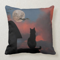 Katze auf dem Dach mit einem Vollmond kissen