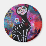 Katze Dia de Los Muertos Meow durch Prisarts Kühlschrankmagnet