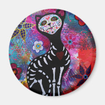 Katze Dia de Los Muertos Meow durch Prisarts Kühlschrankmagnet
