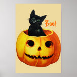 Katze in Kürbis-Vintagem Halloween-Plakat