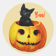 Katze in Kürbis-Vintagen Halloween-Aufklebern