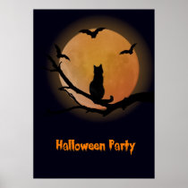 Katze mit einem Vollmond Halloween poster