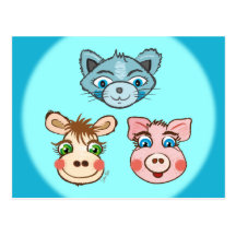 Katze Piggy und Kuhblau Postkarte