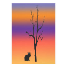 Katze und Baum Halloween Personalisierte Ankündigungskarte