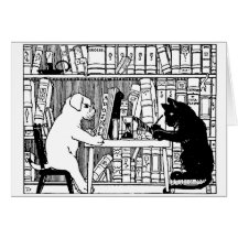 Katze und Hund in der Bibliothek Karten