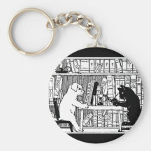 Katze und Hund in der Bibliothek Schlüsselbänder