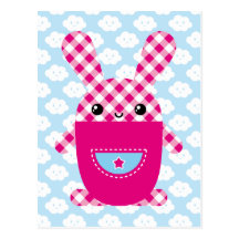 Kawaii kariertes Kaninchen Postkarte
