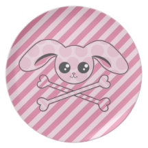 Kawaii rosa Häschen-Schädel Flache Teller