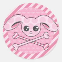 Kawaii rosa Häschen-Schädel Runder Sticker