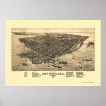 Key West, panoramische Karte FLs - 1884 Plakatdruck
