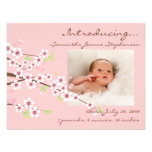 Kirschblüten-Rosa-u. Brown-Baby-Foto-Geburt Personalisierte Einladungskarten