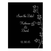 Kirschblüten-Silber/Schwarz-Save the Date Postkart