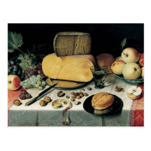Klassische Malerei des Wein- und Käse-Party Postkarte