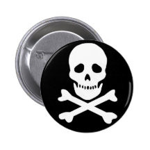 klassischer Totenkopf mit gekreuzter Knochen Button