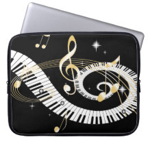 Klavier-Schlüssel und goldene Musik-Anmerkungen Computer Sleeve Schutzhüllen