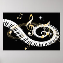 Klavier-Schlüssel und goldene Musik-Anmerkungen Plakate