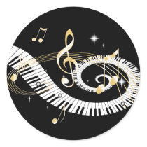 Klavier-Schlüssel und goldener Musiknoten aufkleber