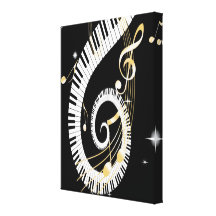 Klavier-Schlüssel und goldener Musiknoten Leinwand Druck