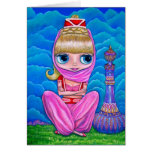 Kleine rosa Genie-Puppe mit lila magischer Flasche Karten