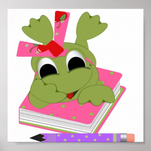 Kleiner Frosch mit Buch und Bleistift Posterdrucke