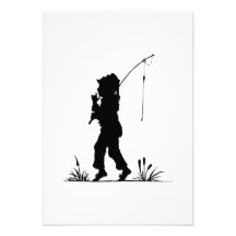 Kleines Mädchen-Fischen-Silhouette Einladungen