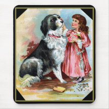 Kleines Mädchen mit Grenzcollien Vintages Mousepad