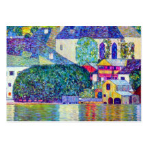 Kleinstadtdorfkirche auf Seekunst durch Klimt Visitenkartenvorlagen
