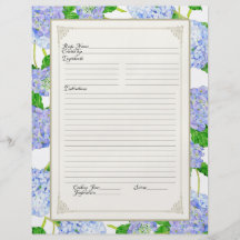 Kochbuch-Seiteblaue Hydrangea-Spitze-mit Blumenfor Bedruckte Flyer