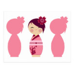 Kokeshi Kirschblüte Silhouetten Postkarten