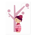 Kokeshi Kirschblüte u. Kirschbaum-Postkarte
